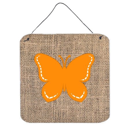 MICASA Butterfly Burlap And Orange Aluminium Metal Wall Or Door Hanging Prints 6 x 6 In. MI241973